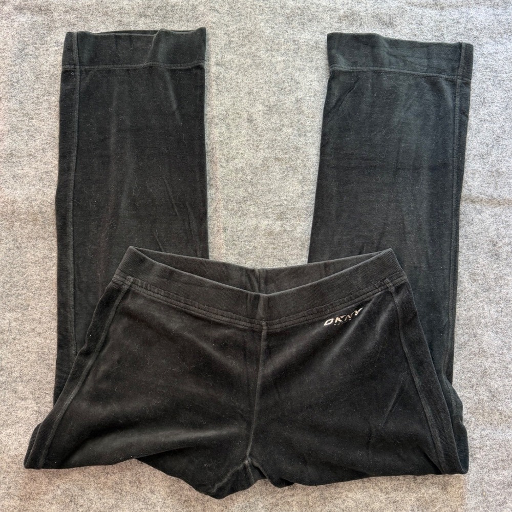 Y2K DKNY Womens Small Black Velour Baggy Sweat Style Pants